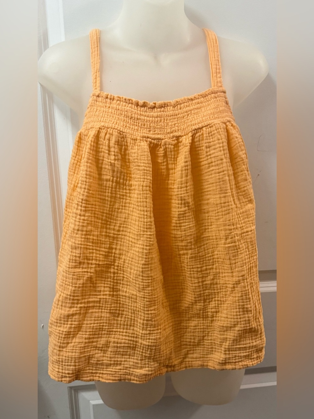 Joyspun Smocked Square-Neck Tank Top in Orange Yellow | Sz L (12-14)